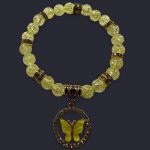 Bright Lemon Yellow Handmade Beaded Butterfly Bracelet